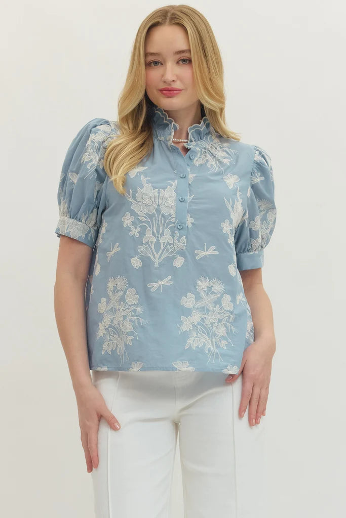 Entro Denim Floral Top