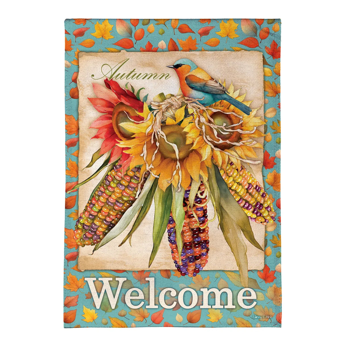 Jeweled Fall Maize Burlap Garden Flag