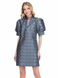 Jade Gilded Trellis Collar Trimmed V Neck Dress
