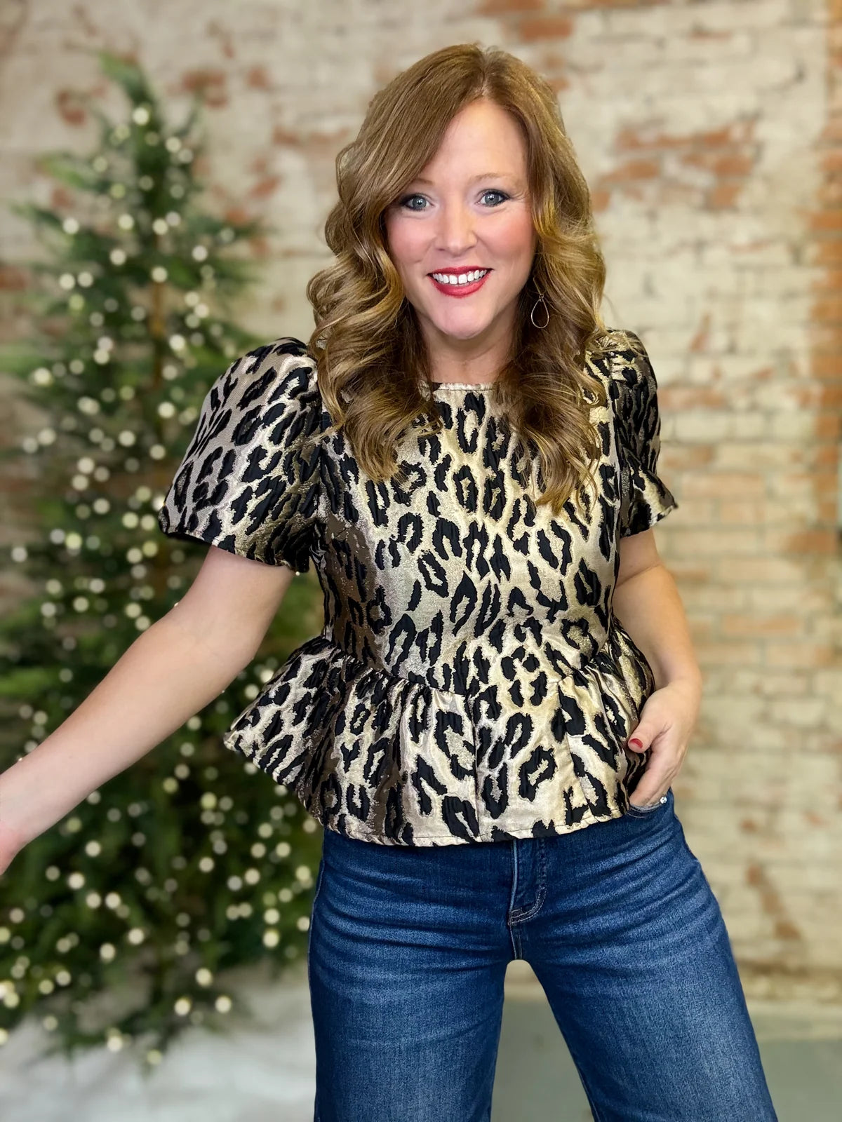 THML Cheetah Print Textured Top