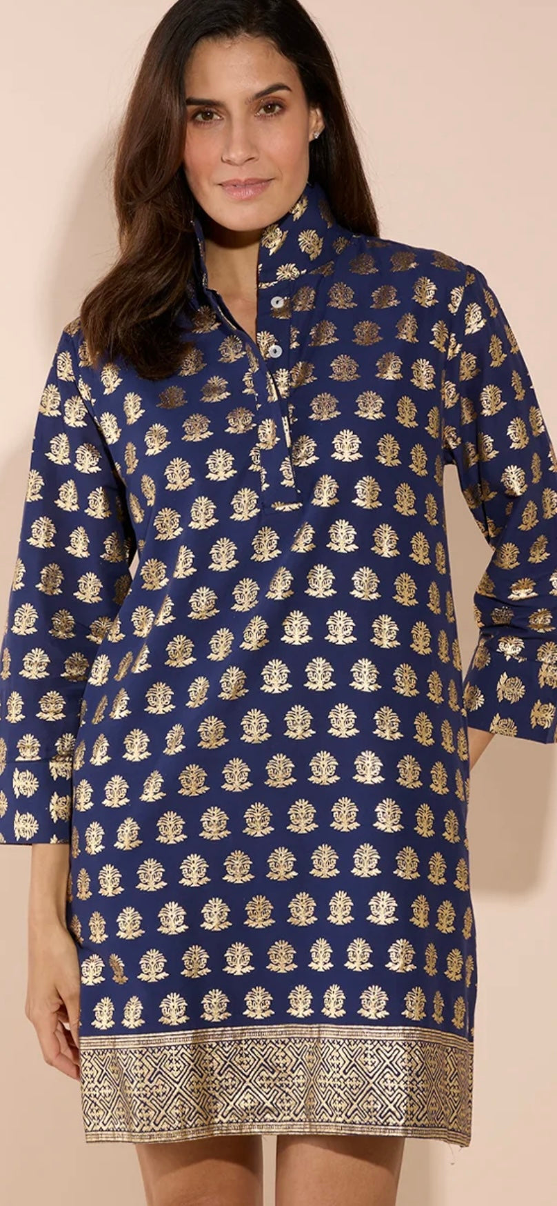 Jude Connally Foulard Border Navy Gold Dress