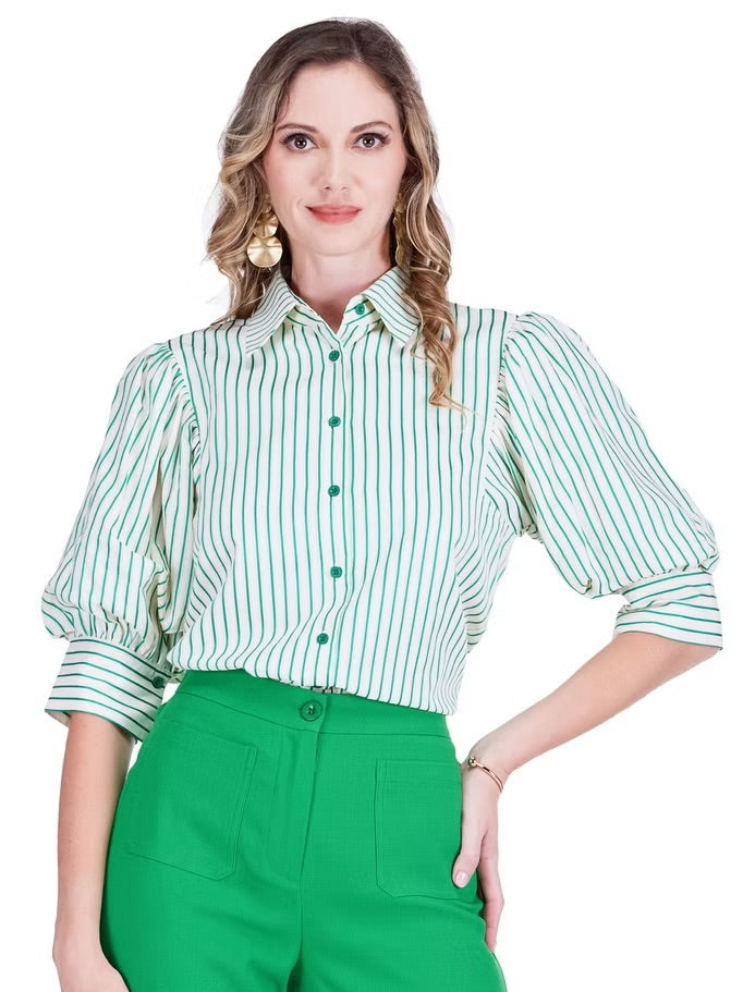 Jade Green Striped Blouse