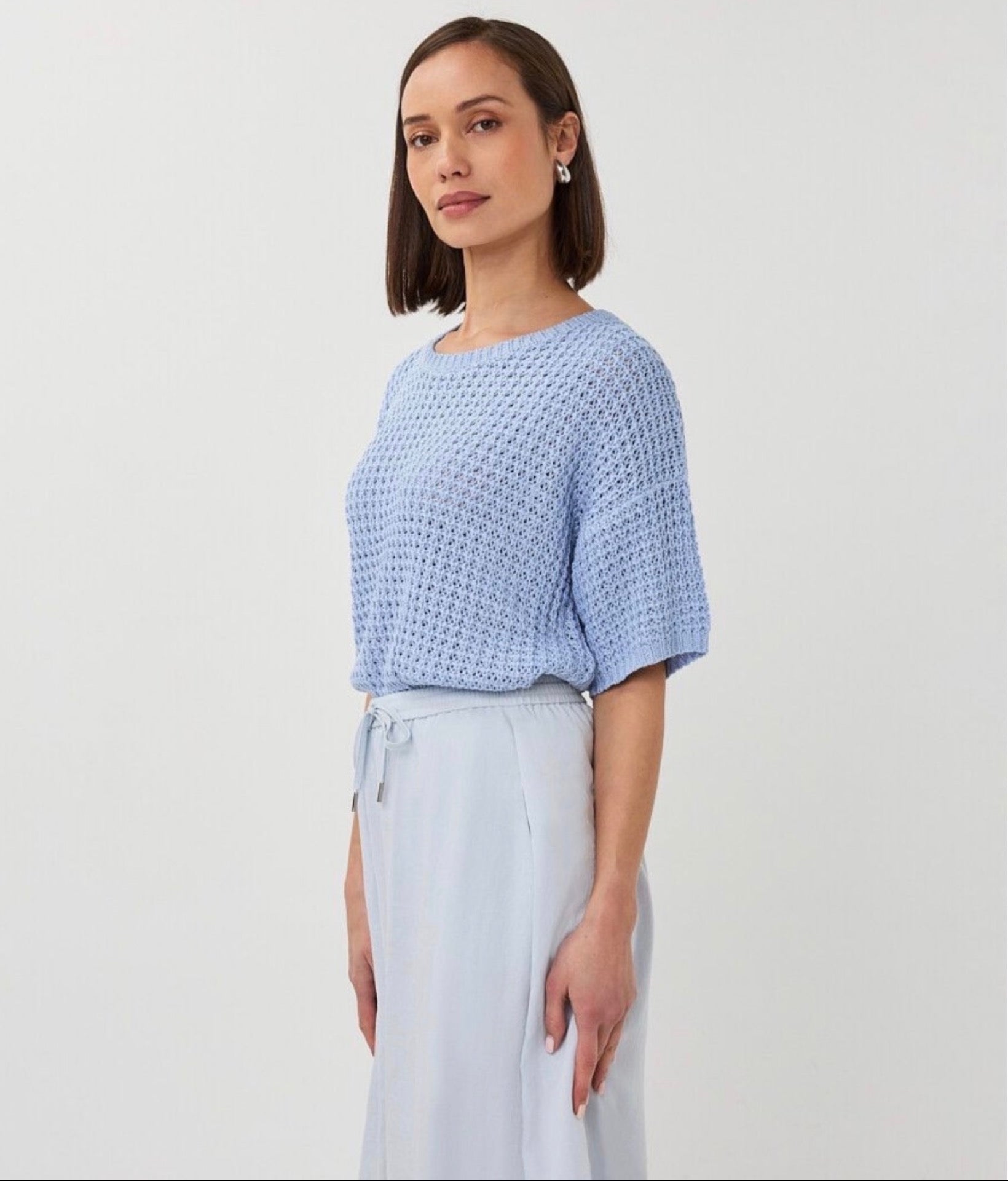 Short Sleeve Open Knit Sweater (Pacific Blue)