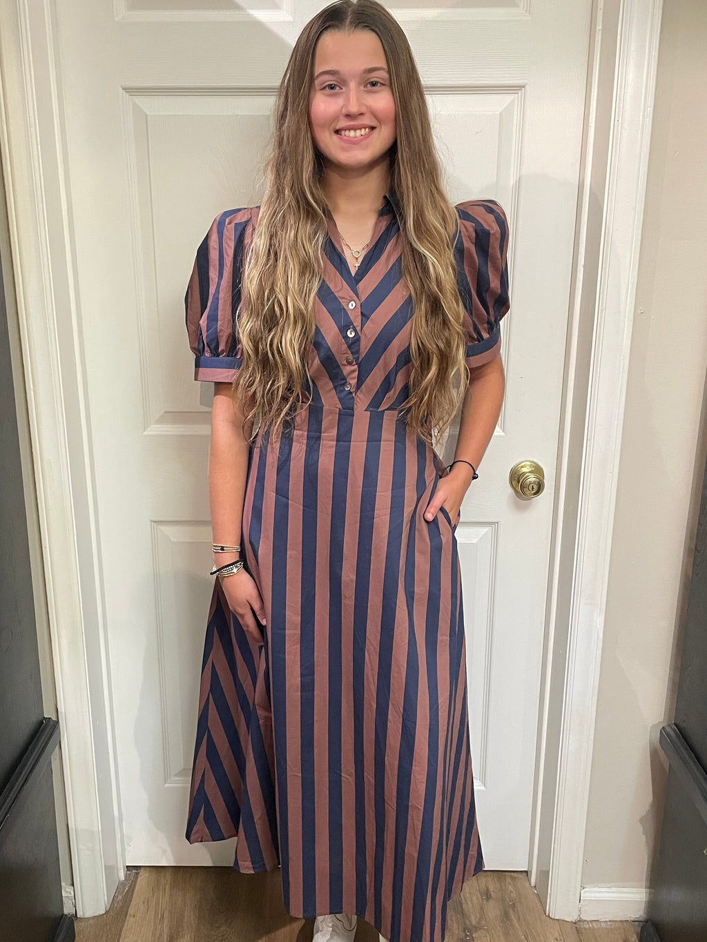 Entro Blue and Brown Striped Dress