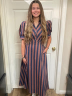 Entro Blue and Brown Striped Dress