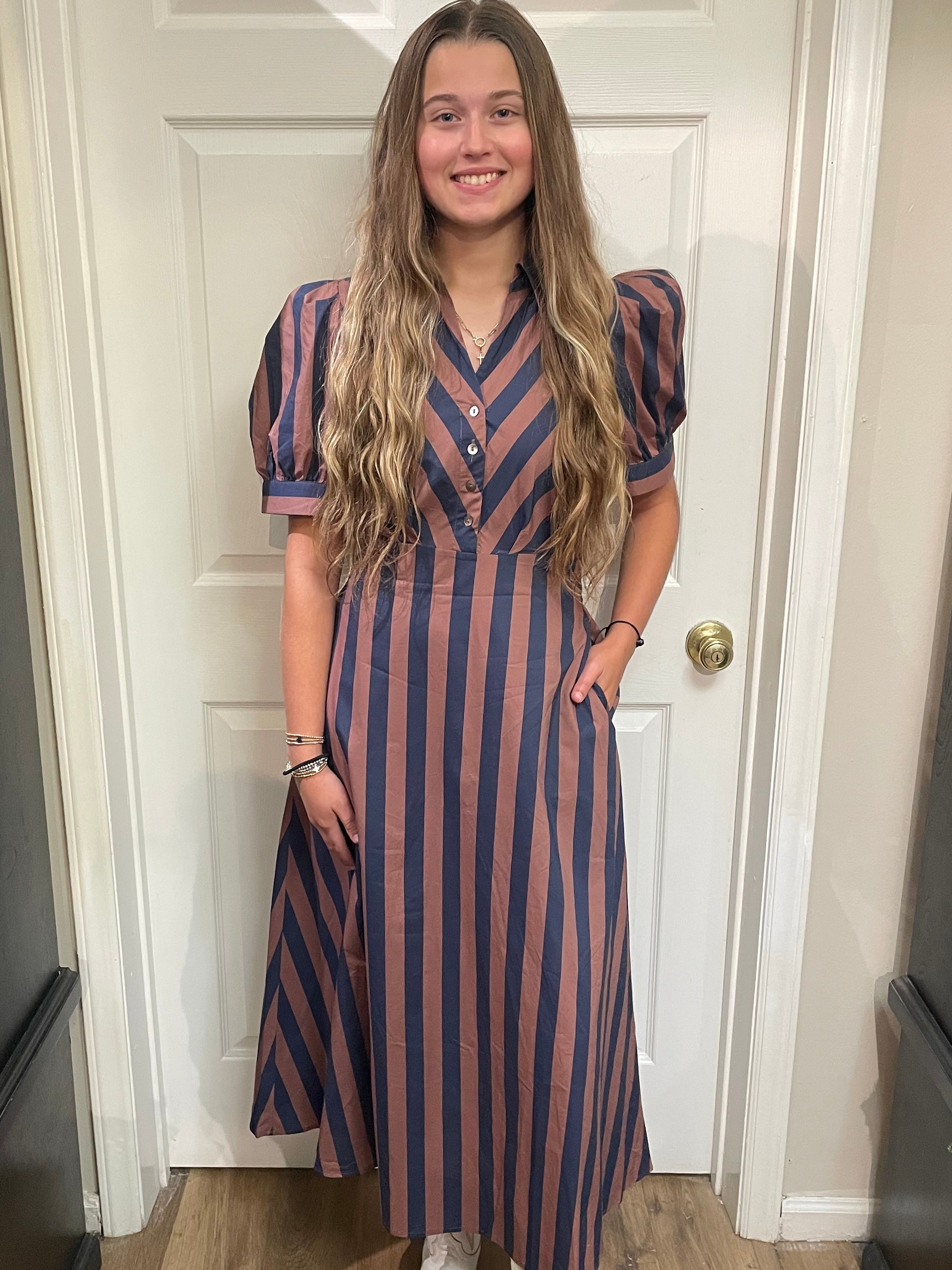 Entro Blue and Brown Striped Dress