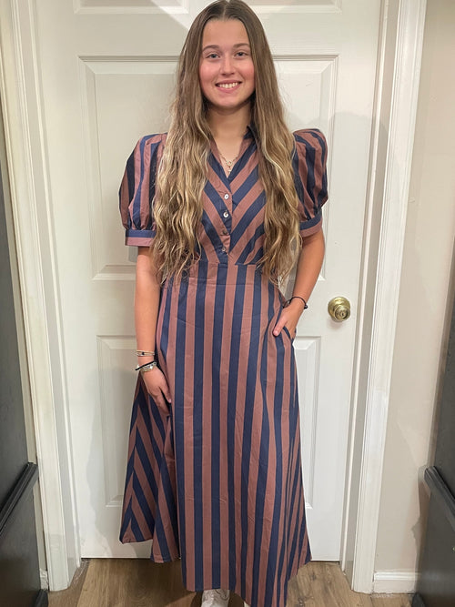 Entro Blue and Brown Striped Dress
