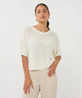 Short Sleeve Open Knit Sweater (Off White)