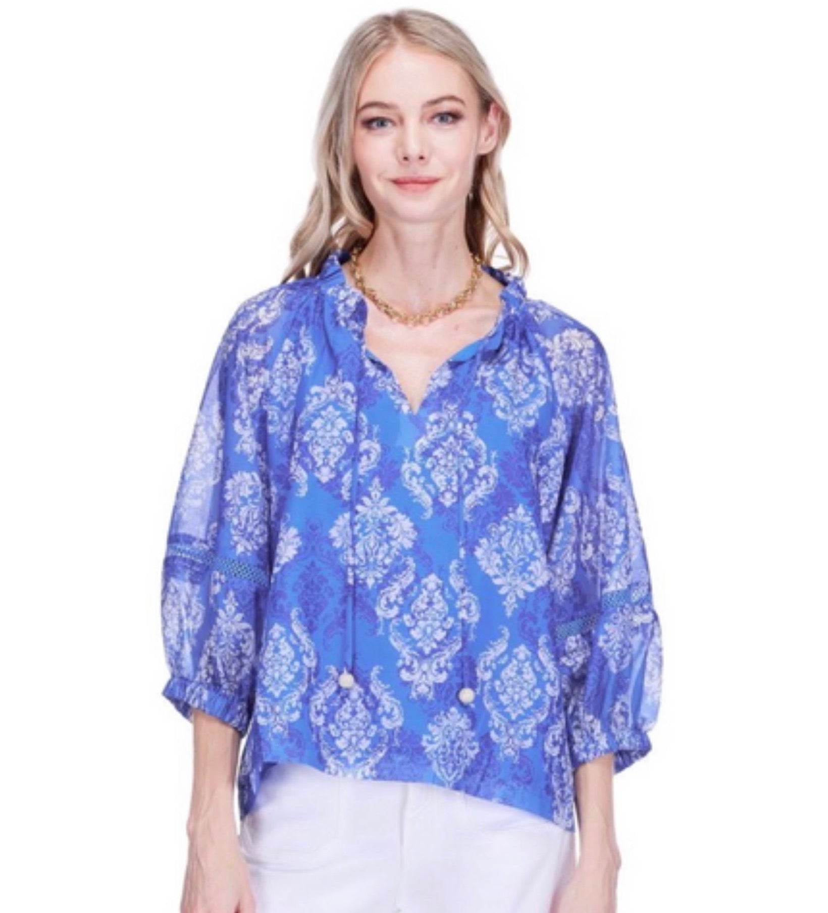 Joy & Joy Blue Damask Blouse