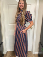 Entro Blue and Brown Striped Dress