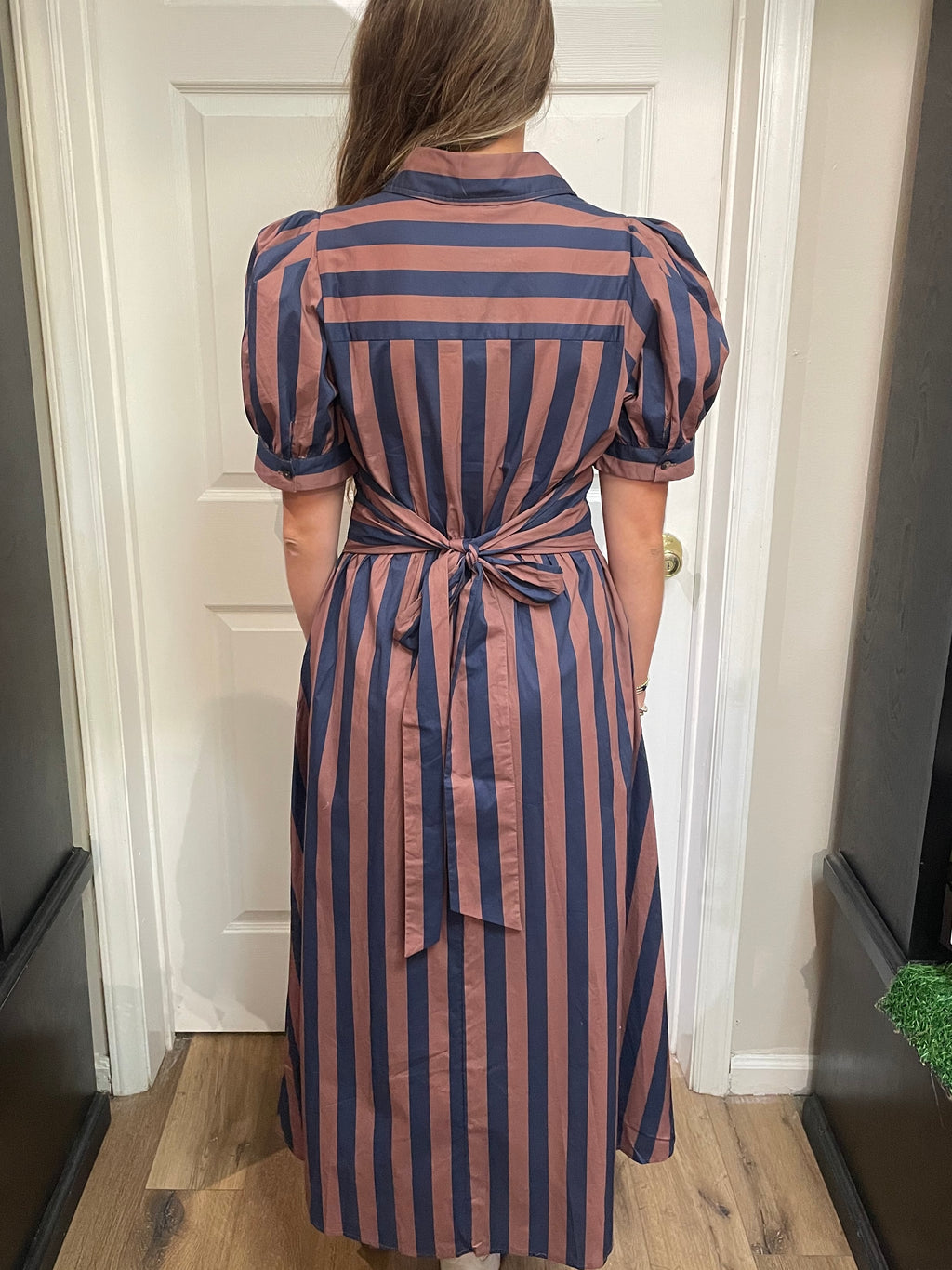 Entro Blue and Brown Striped Dress