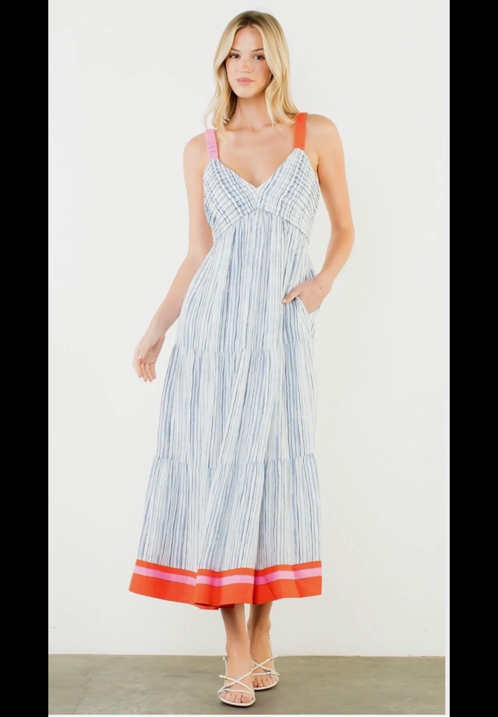 THML Thin Strap Striped Pattern Maxi Dress
