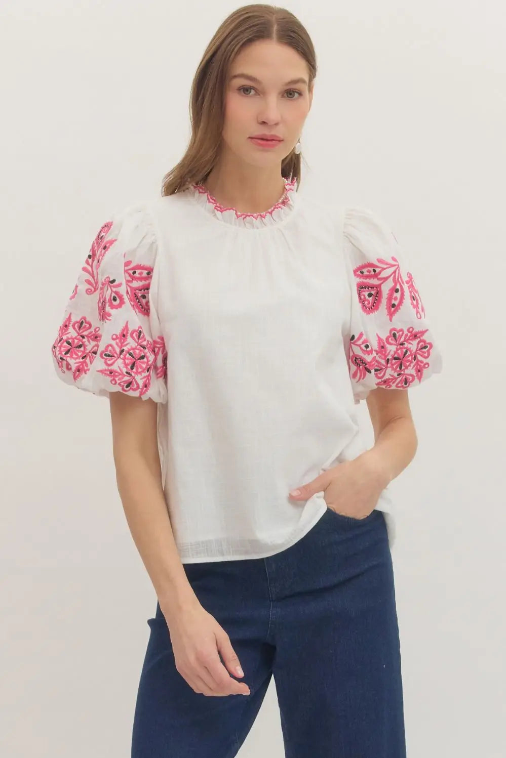 Entro White and Pink Floral Blouse