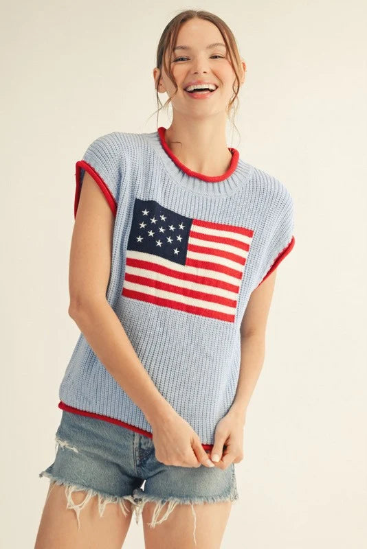 Jodifl American Flag Sleeveless Sweater