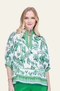 Jade Green and White Floral Blouse