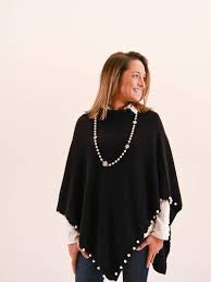 Liza Byrd Poncho Sweater with Pearl Trim