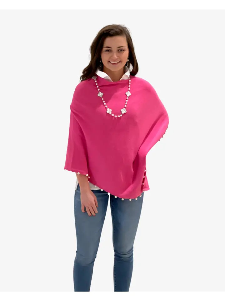 Liza Byrd Poncho Sweater with Pearl Trim