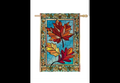 Autumn Leaves Stained Glass Burlap Large House Flag
