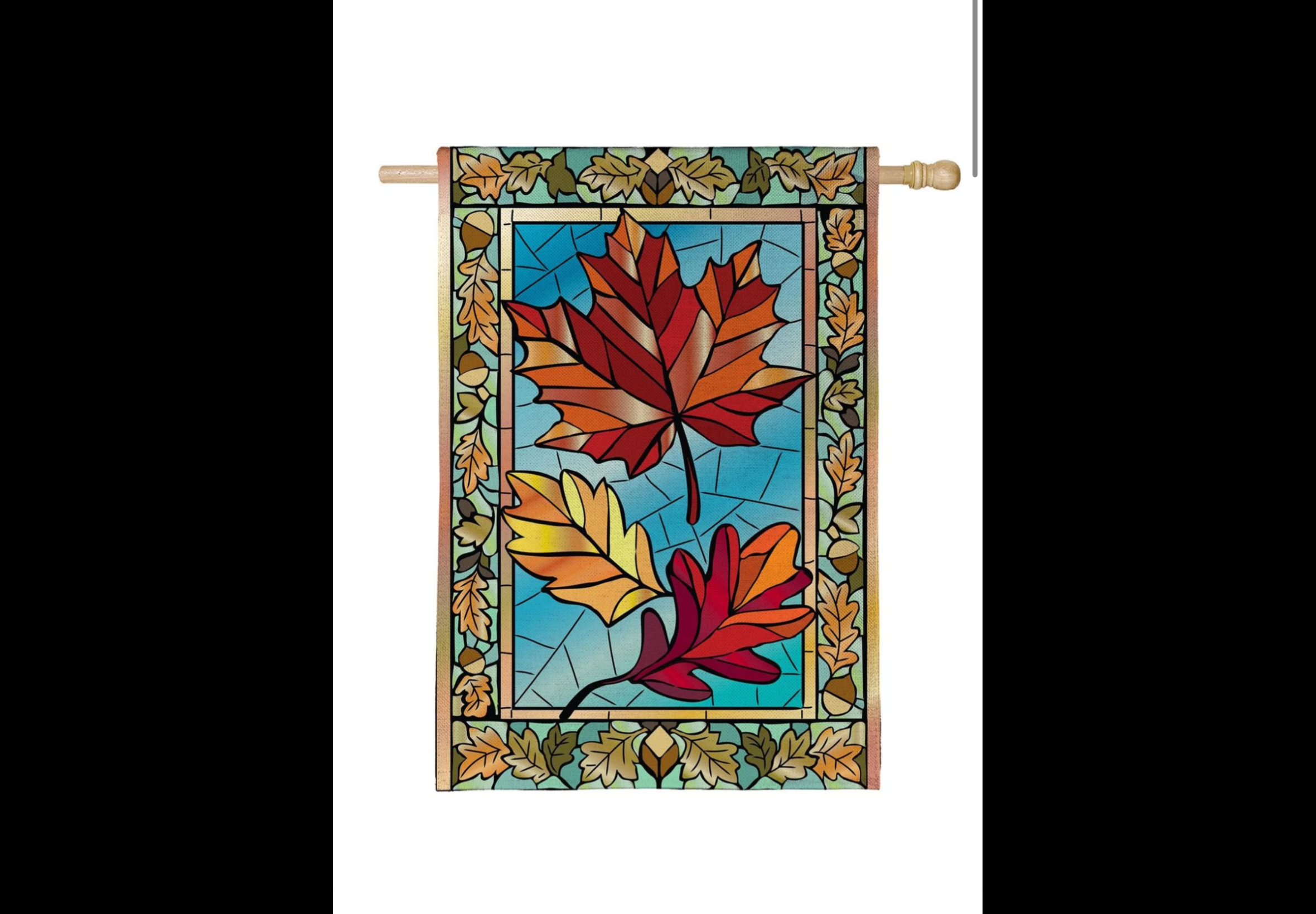 Autumn Leaves Stained Glass Burlap Large House Flag