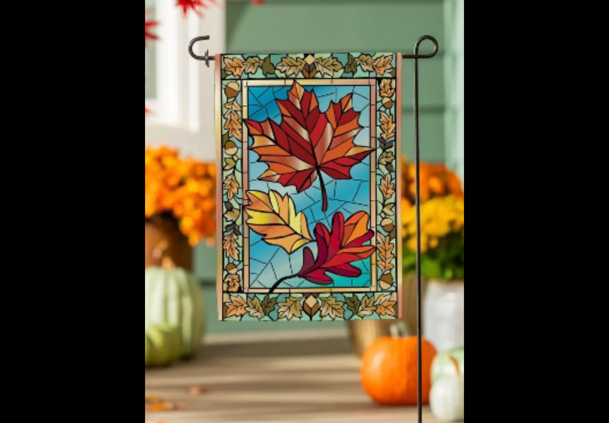 Autumn Leaves Stained Glass Burlap Garden Flag