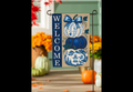 Evergreen Chinoiserie Welcome Pumpkins Burlap Garden Flag