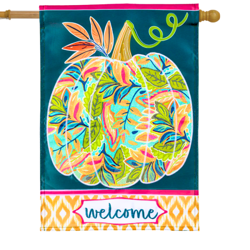 Pattern Jacobean Floral Pumpkin House Flag