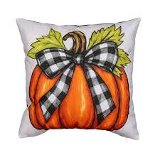 Checkered Bow Pumpkin Pillow Cover