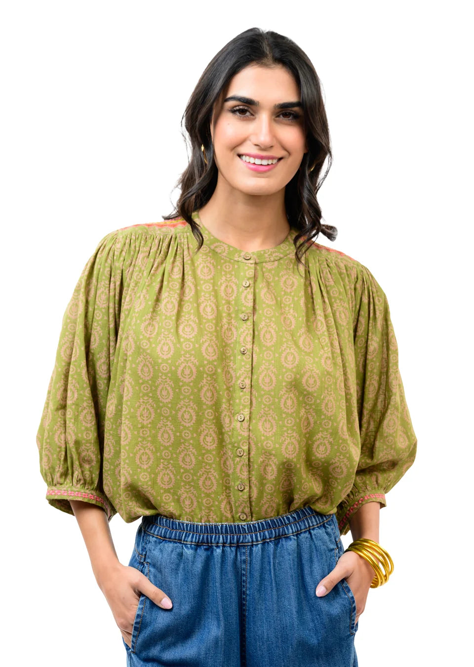Ivy Jane Green Pattern Blouse