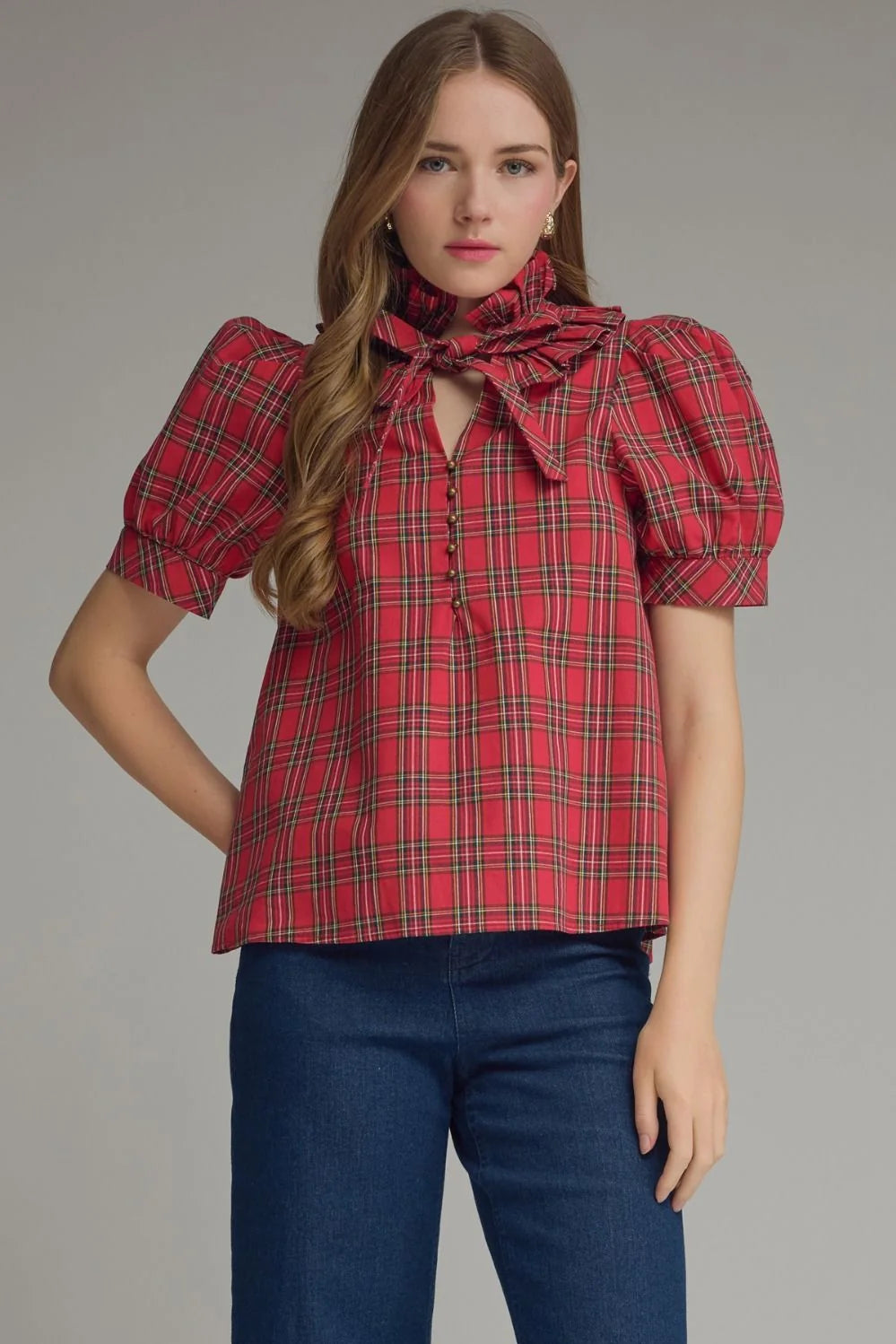 Entro Red Plaid Top