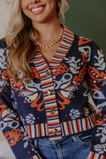 THML Floral V-Neck Cardigan with Gold Buttons