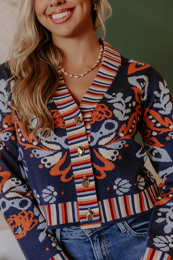 THML Floral V-Neck Cardigan with Gold Buttons