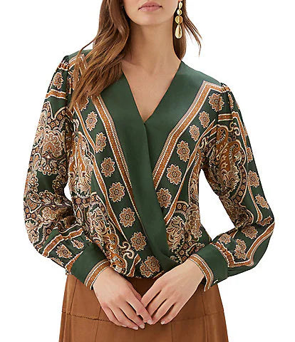 Karen Kane Guilded Forest Drape Front Top