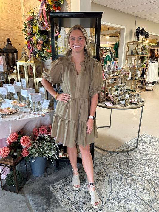 Joy Joy Tan Ruffle Dress