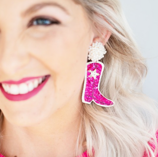Viv And Lou Hot Pink Shania Boots Earrings