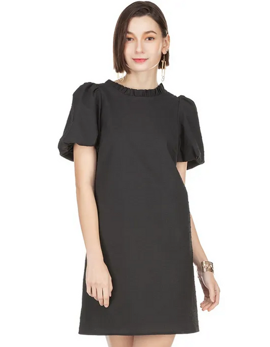 Joy Joy Puff Sleeved Black Dress