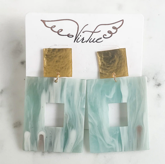 Blue Marble Virtue Double Square Earrings