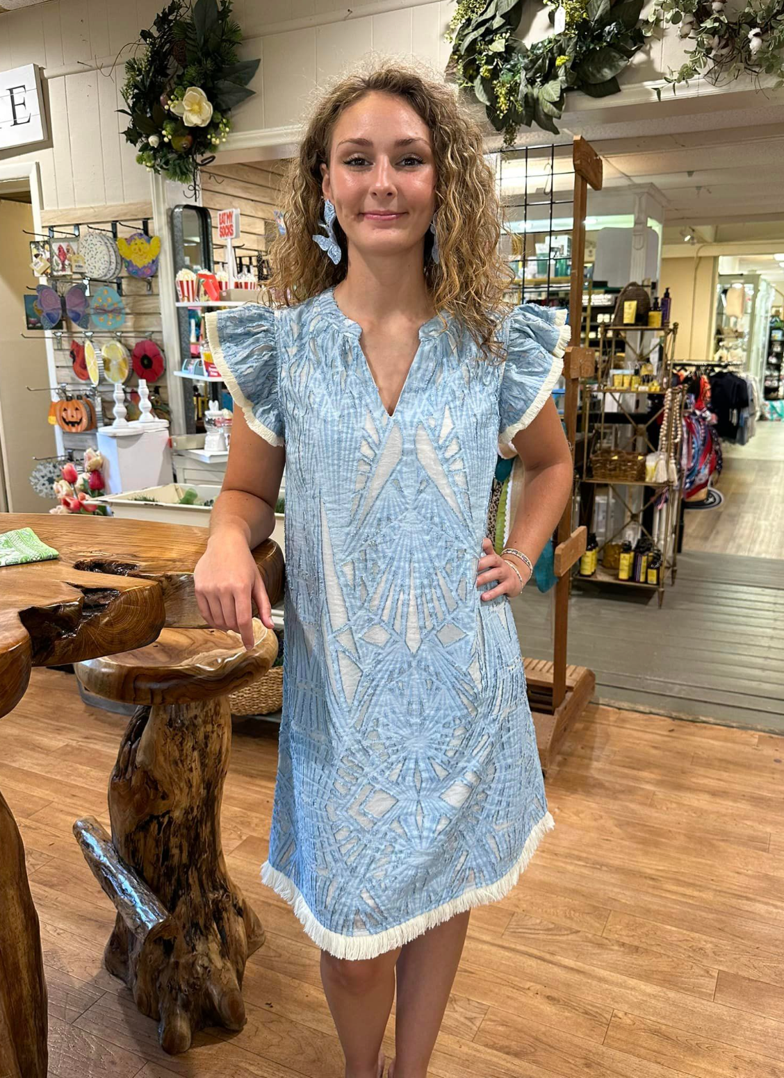 Voy Ruffle Sleeve Fringe Dress