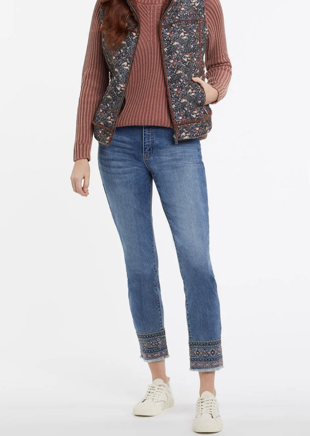 Tribal Embroidered Ankle Jeans