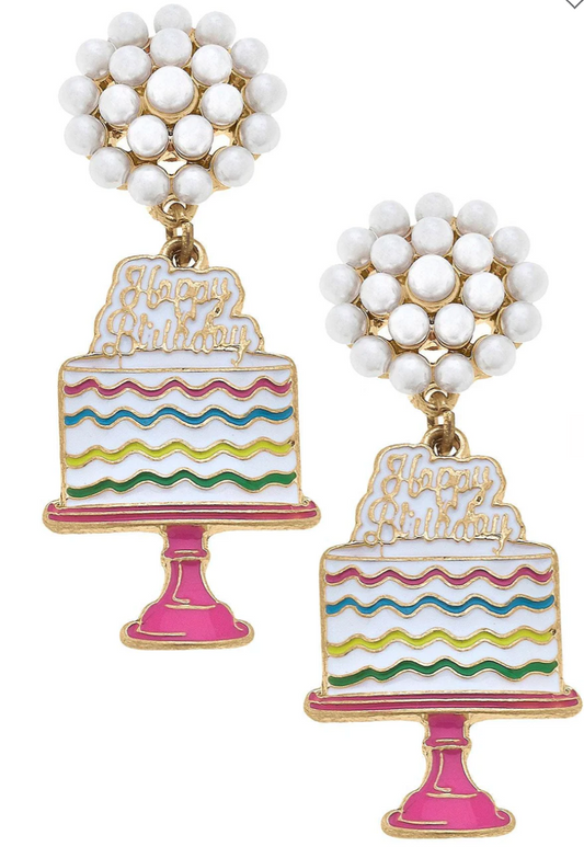 Canvas Birthday Cake Enamel Earrings